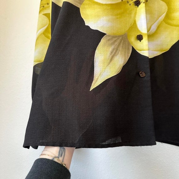 Vintage 90s Black Floral Semi Sheer Blouse Shirt … - image 5