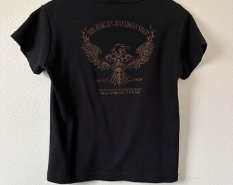 Y2K Harley Davidson Rhinestone Short Sleeve Baby Tee Shirt