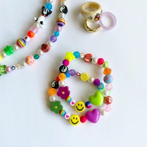 Handmade Colorful Beaded Bracelets, Y2K Bracelet, Y2K Inspired Trendy Beaded Bracelet, Chunky Bracelets, Smiley Face Bracelet