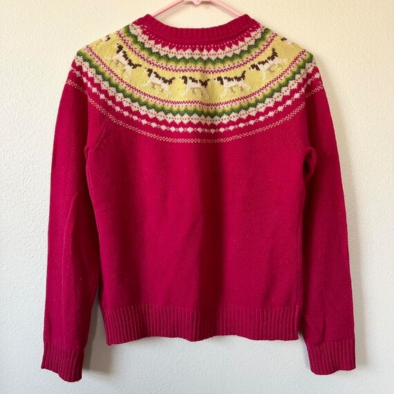 Vintage LL Bean Fair Isle Pink Dog Wool Cardigan … - image 4