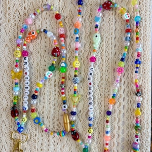 Customizable Badge Holder with a mixture of glass, natural stone, and rondel quartz beads: Teacher Badge, Nurse Badge, Beaded Lanyard image 3