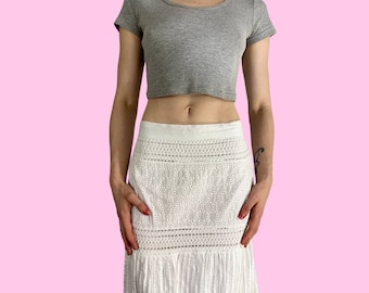 Y2K White Crochet Coquette Fairy Grunge Midi Skirt size medium
