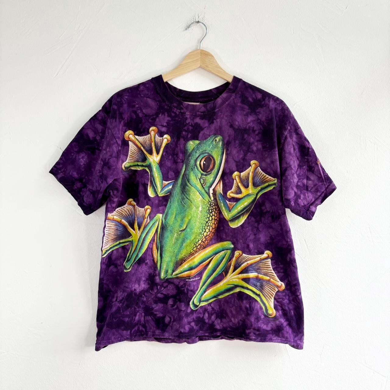 Vintage 90s Purple Tie Die Tropical Tree Frog T-shirt Size Large