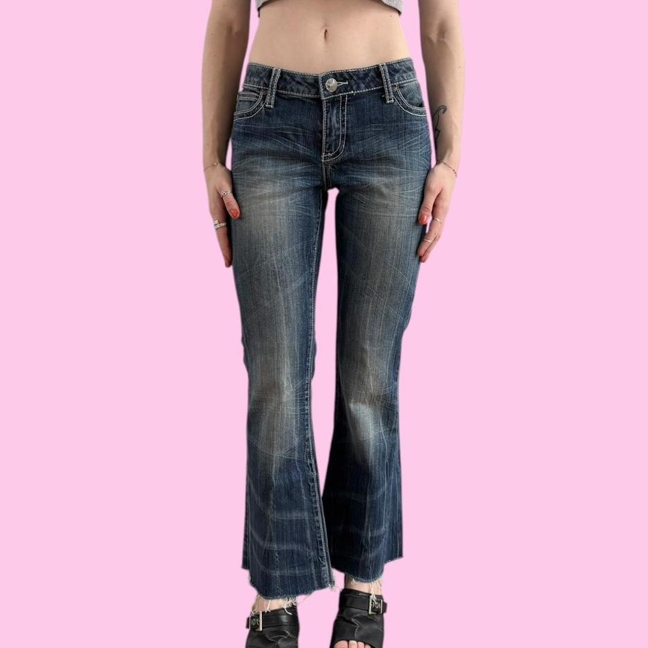 Low-Rise Y2K Lace Panel Flare Leg Jeans main image 0