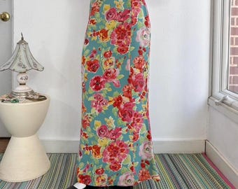 Y2k blue and multicolor floral 100% silk maxi skirt by Harold’s size 2