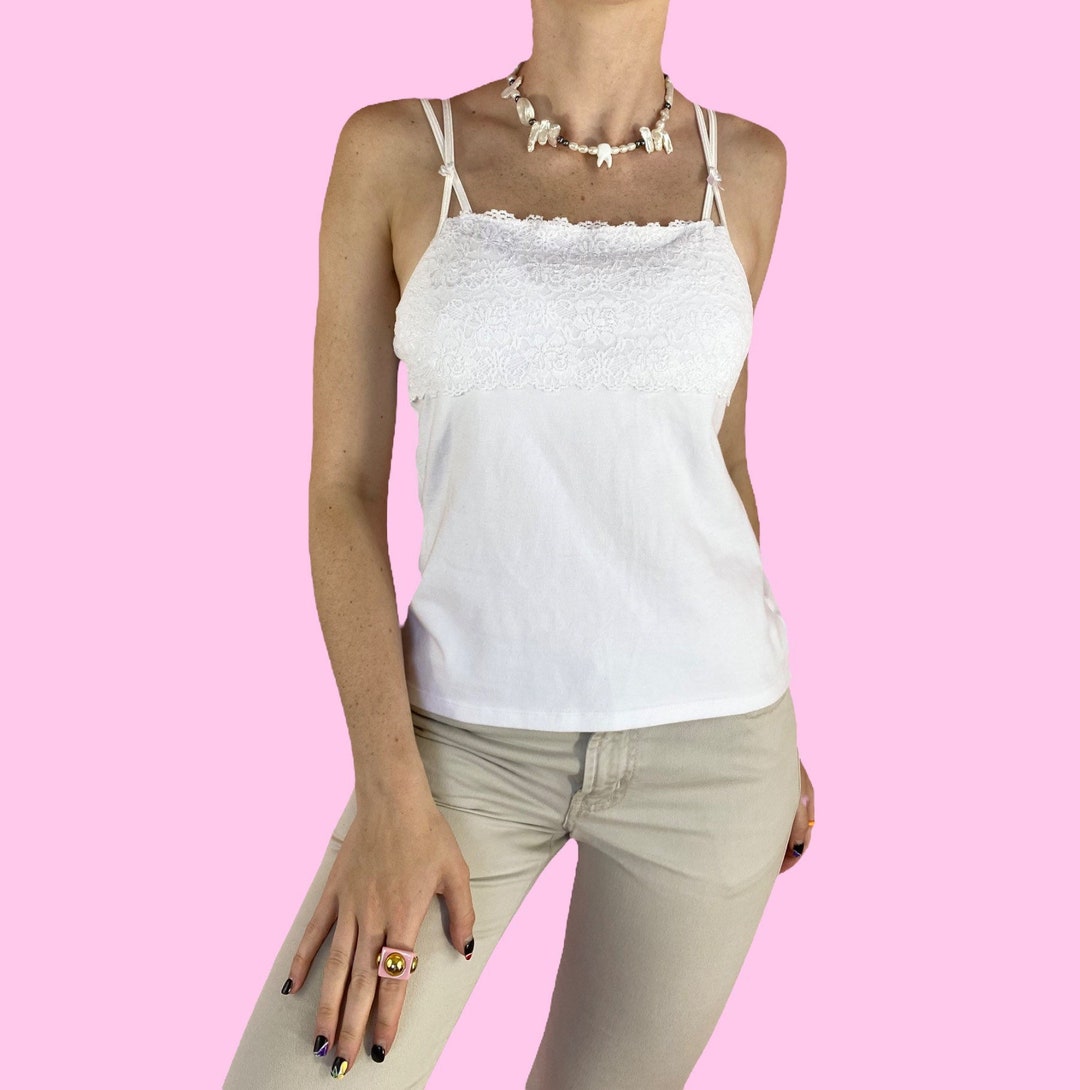 Y2K White Lace Babydoll Tank Top Cami Size Small Medium Etsy