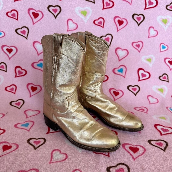 Vintage 90s Justin Gold Leather Western Cowgirl B… - image 1