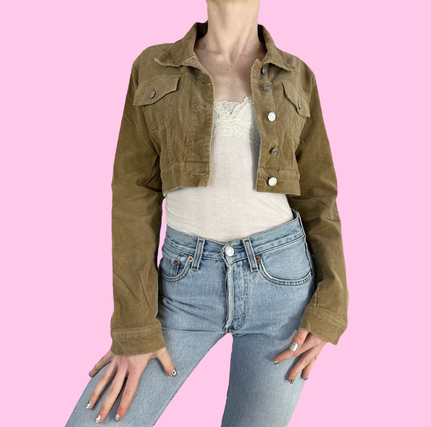 Tan corduroy cropped jacket Clearance