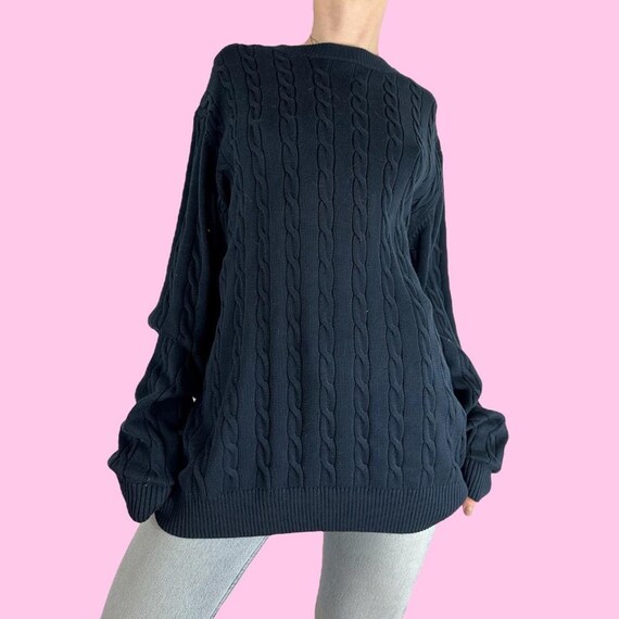 Vintage Navy Blue Cable Knit Grunge Sweater Size … - image 2