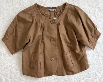 Y2k brown short puff sleeve peacoat by To The Max / Size large