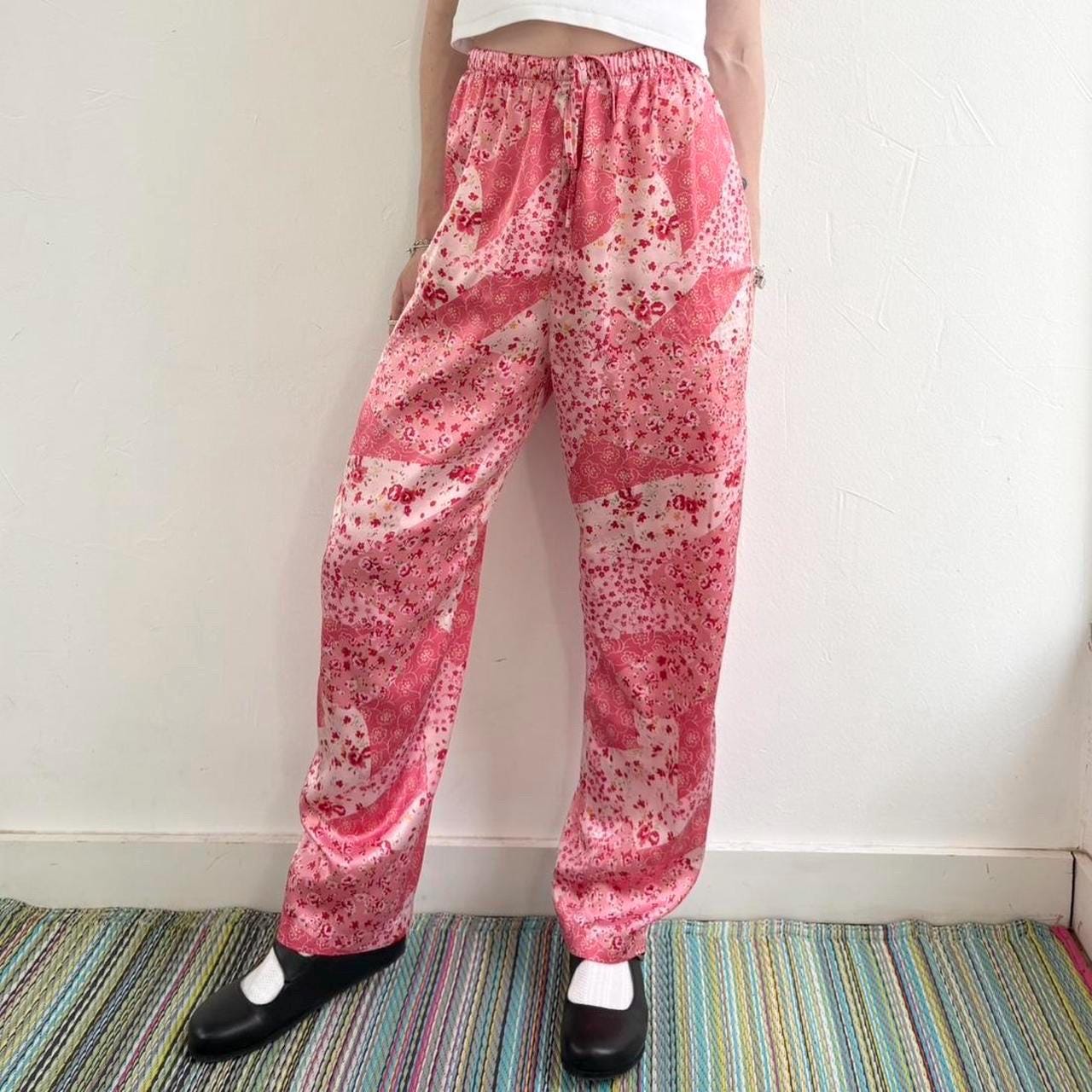 Y2K Pink Floral Patchwork Style Silky Pajama Pants by Secret