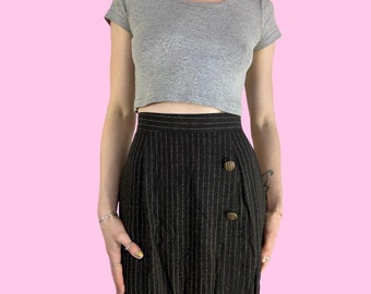 Vintage 90s Black Gold Striped Pencil Midi Skirt Size XS