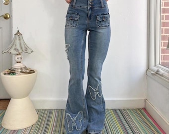 Y2K low/mid rise mega flare leg jeans with butterfly by Hot Topic size 7 juniors