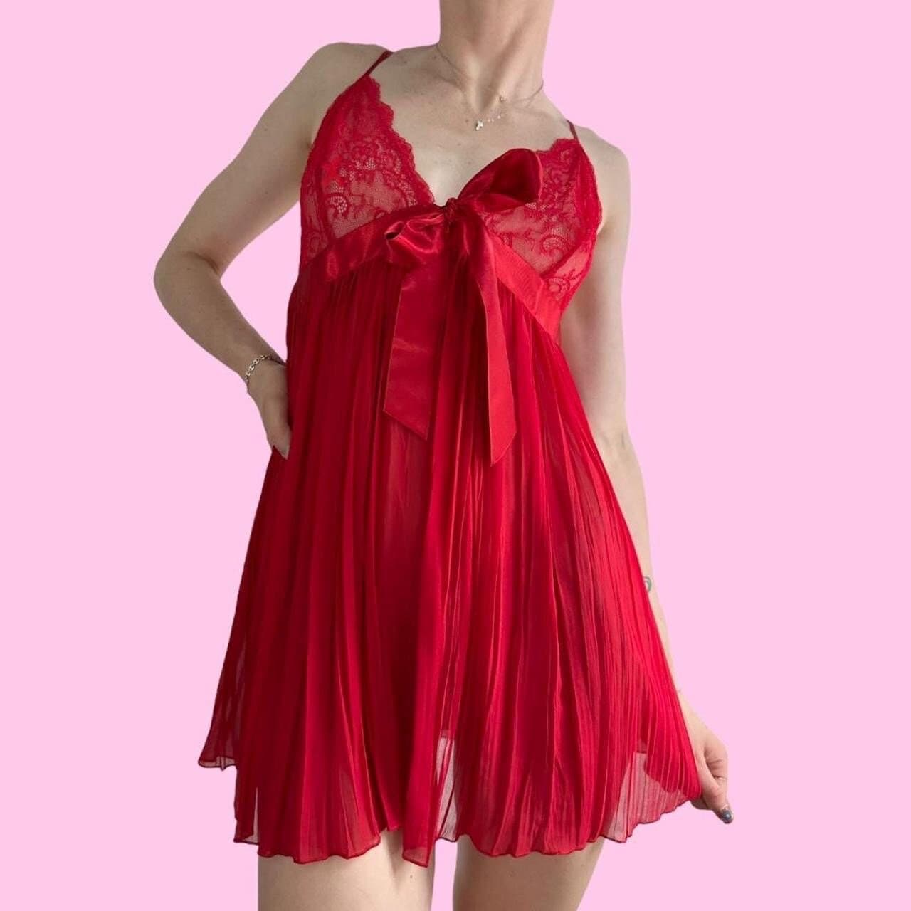 Y2K Victorias Secret Red Lace Pleated Bow Lingerie Mini Slip Dress Size  Xlarge - Etsy