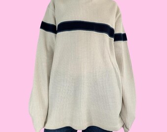 Vintage 90s Point Zero Cream Blue Striped Skater Sweater