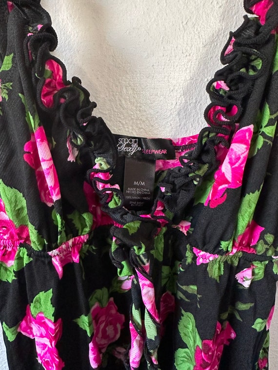Y2K Black Pink Floral Ruffle Lingerie Mini Dress … - image 5