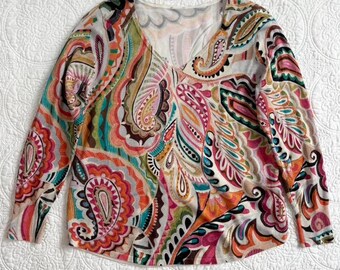Suéter Y2K multicolor con estampado floral paisley, talla mediana