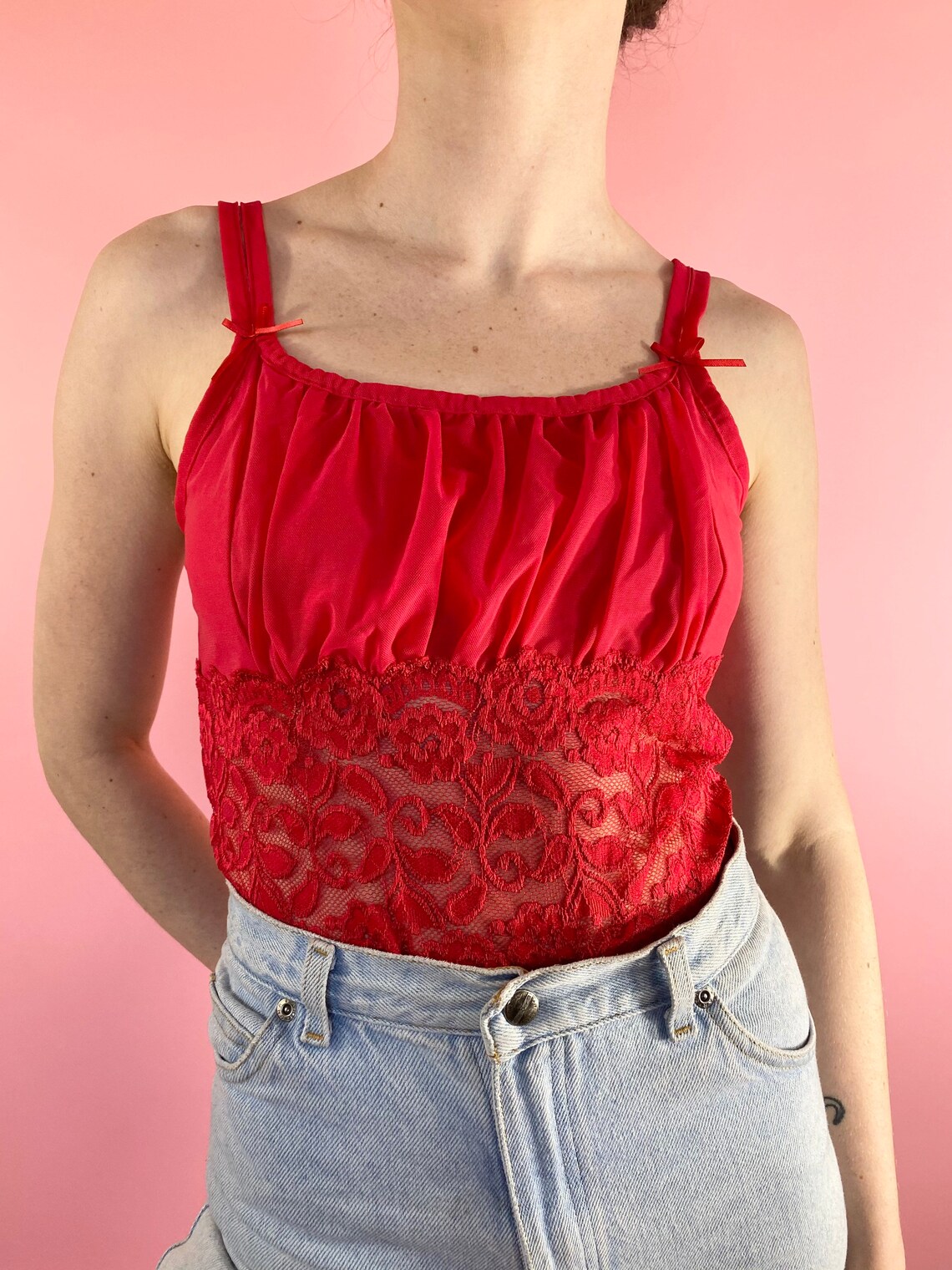 Vintage Y2K 2000s Babydoll Sheer Mesh Cherry Red Floral Encaje | Etsy