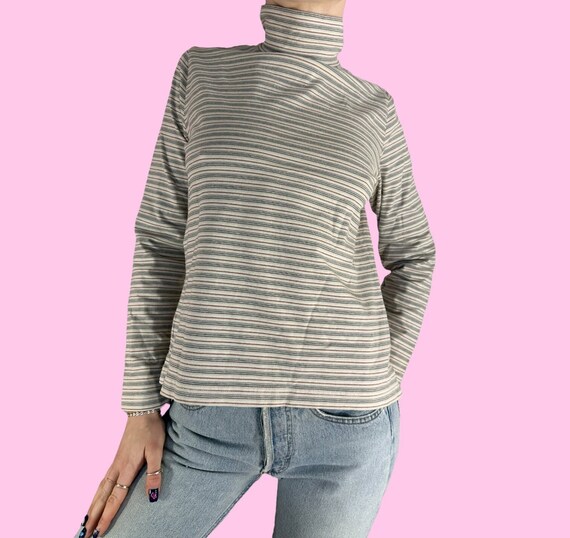 Vintage Woolrich Cream Striped Mockneck Sweater S… - image 1