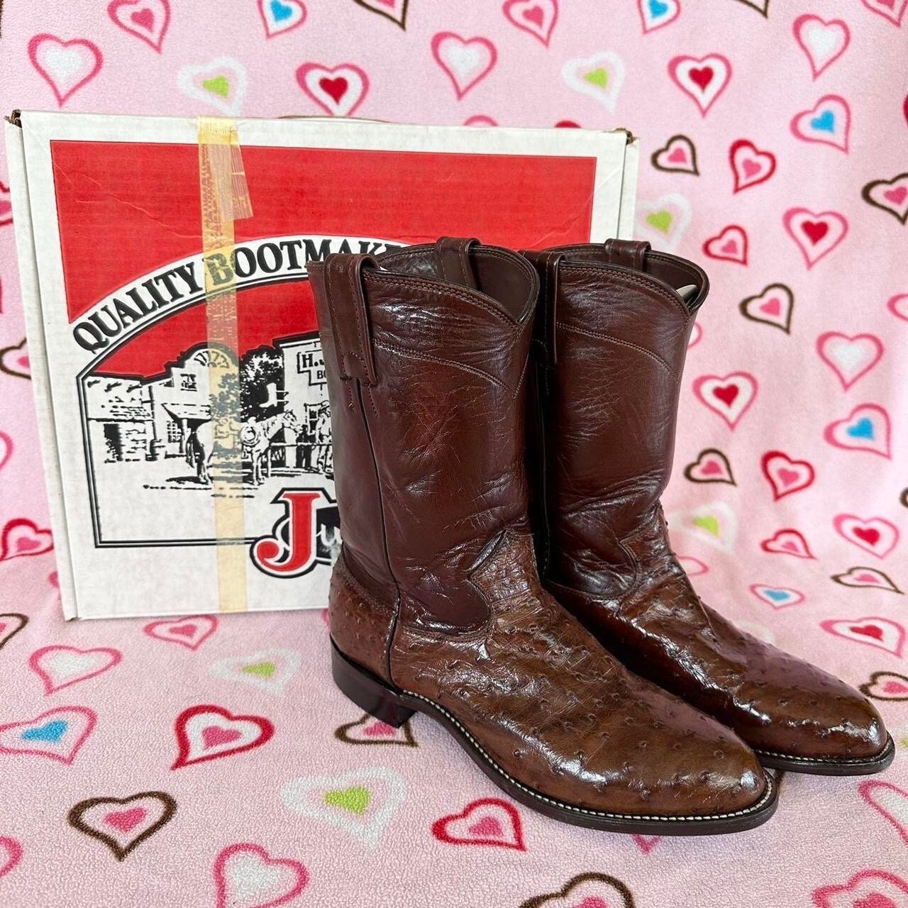 Vintage Justin Brown Ostrich Cowgirl Boots With Box Size 6B - Etsy