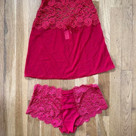 Y2K Cabernet Red Floral Lace Two Piece Cami Panty… - image 3