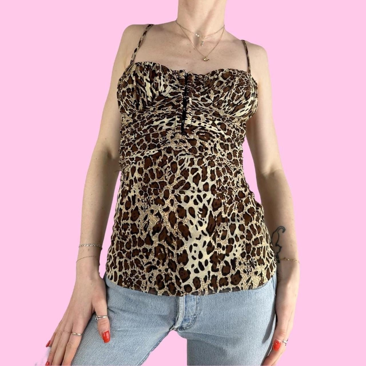 Y2K Wet Seal Mesh Leopard Print Babydoll Tank Top Cami Size Small