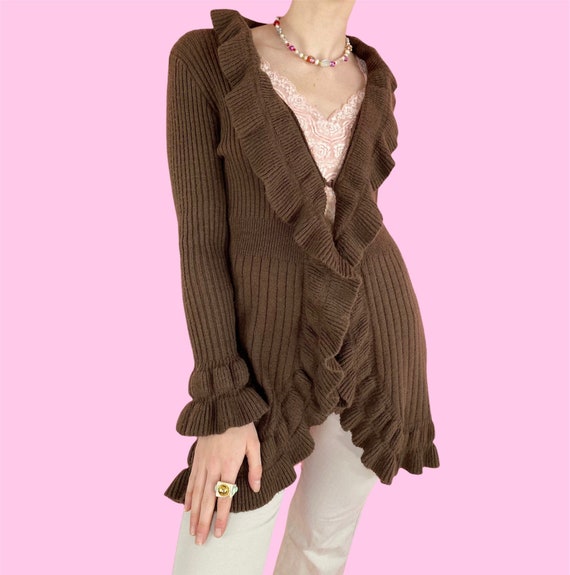 Vintage Y2K Brown Ruffle Long Wide Sleeve Earthy Fairy Long - Etsy UK