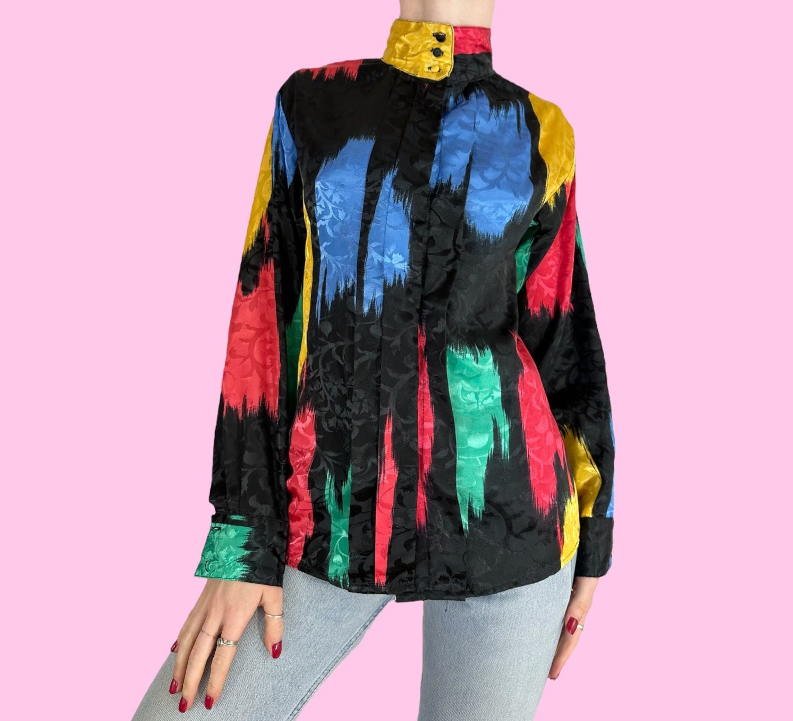 Vintage Primary Color Abstract Button up Blouse Shirt Size Small - Etsy
