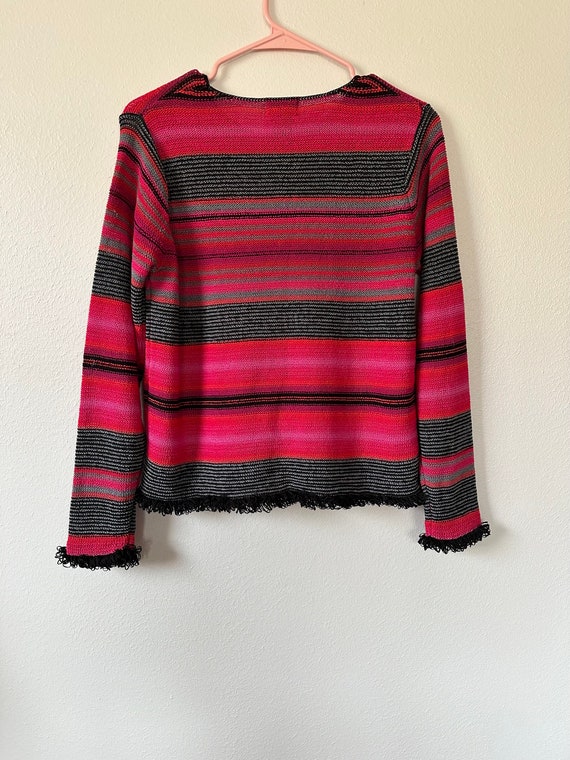 Vintage 90s Pink Black Striped Textured Sweater S… - image 5