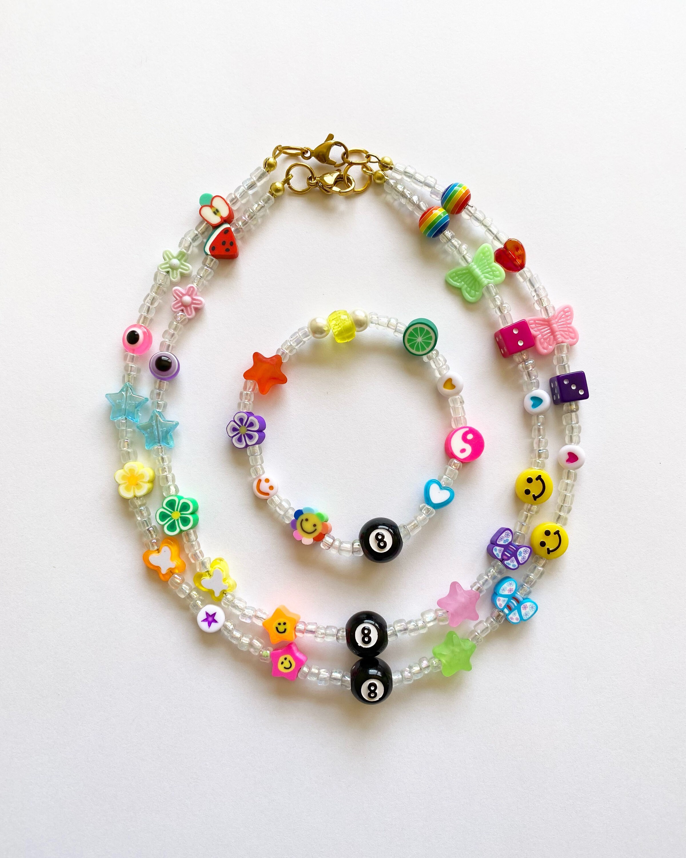 Handmade 90s Y2K Inspired Trendy Beaded Necklace Random Mismatched