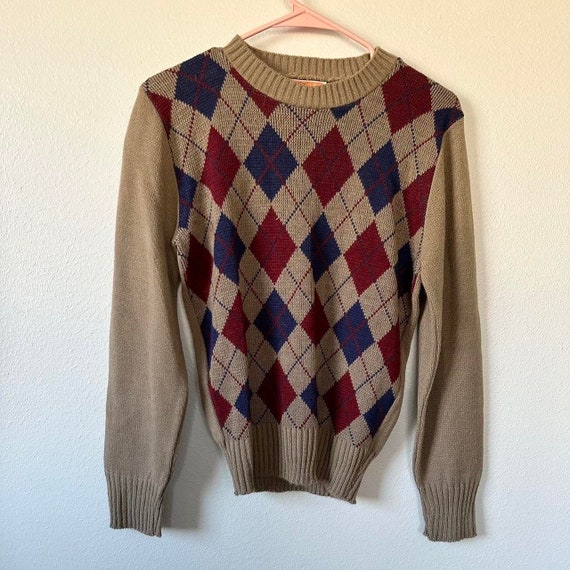 Vintage 70s Brown Argyle Grandpa Sweater size sma… - image 3