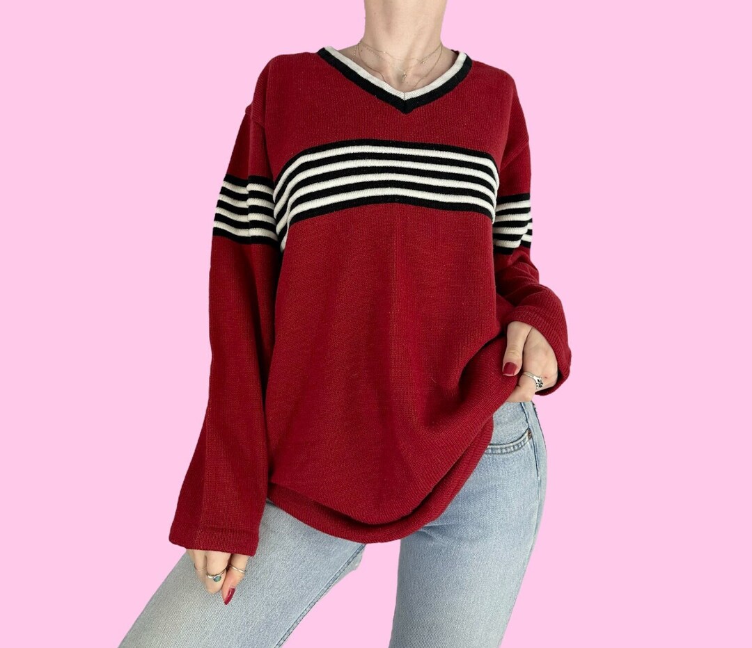 Vintage 90s Red Striped Skater Grunge Sweater Size 18W Etsy