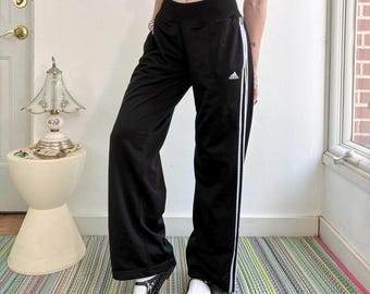 Y2k black and light purple striped low rise loose fit athletic sweatpants by Adidas Size medium