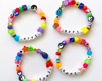 Handmade Colorful Customizable Beaded Bracelets, Y2K Name Bracelet, Y2K Inspired Trendy Beaded Bracelet, Personalized Chunky Bracelet