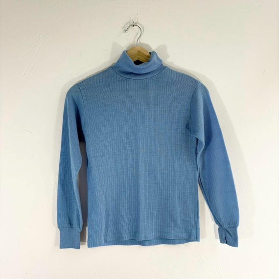 Vintage 70s Periwinkle Blue Cropped Turtleneck Sweater by Van