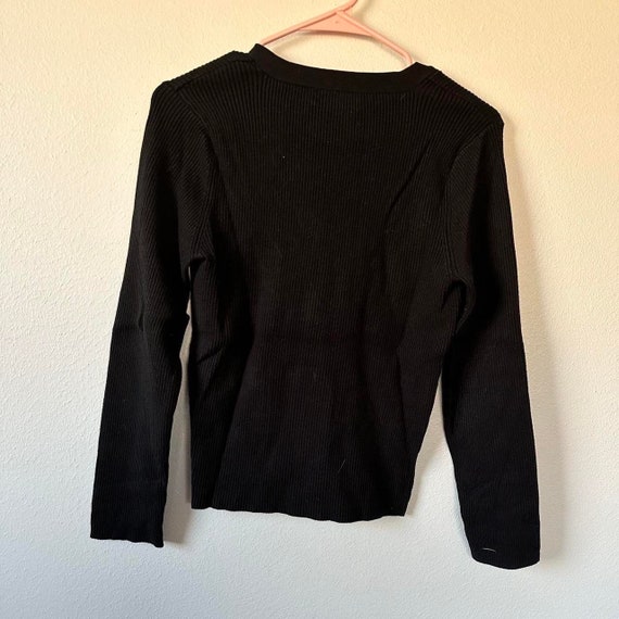 Y2K Black V-Neck Ribbed Sweater Blouse Size Medium - image 4