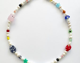 Customizable Beaded Freshwater Pearl Necklace: Playful Charm Necklace