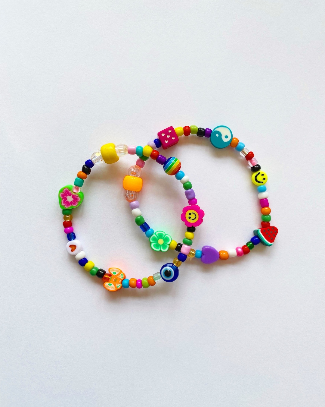 Buy Handmade Colorful Customizable Beaded Bracelets, Seed Bead Bracelets,  90s Inspired Trendy Beaded Bracelet, Personalized Bracelet, Rainbow Online