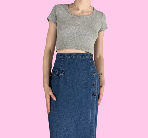 Vintage 90s Denim Fairy Grunge Cargo Maxi Skirt W… - image 2