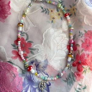 Pastel Beaded Necklaces, Mushroom Necklace, 90s Inspired Trendy Beaded Necklace, Fairy Necklace, Cottagecore Necklace, Pastel Necklace
