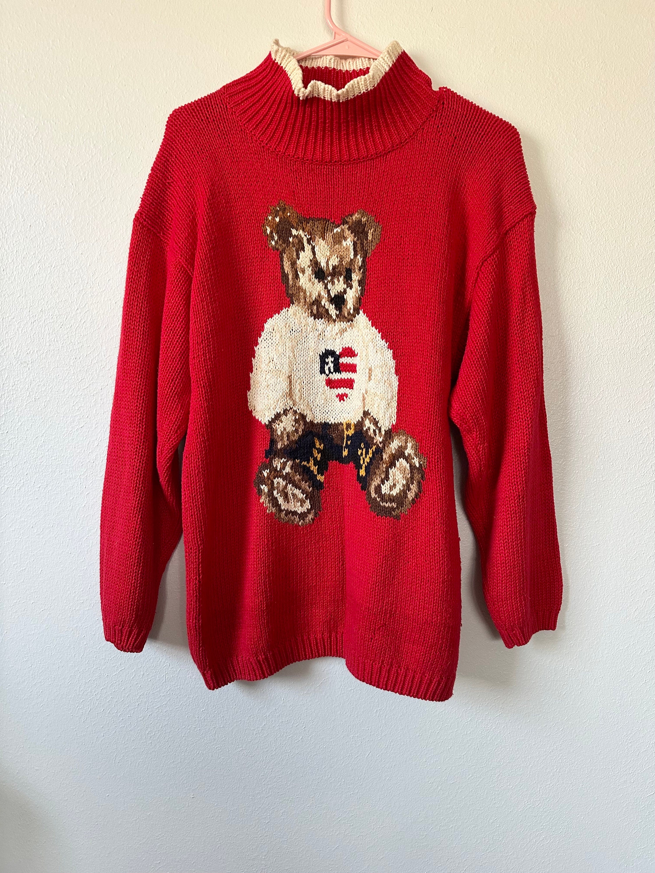 Vintage 90s the Eagle's Eye USA Teddy Bear Novelty Sweater Size
