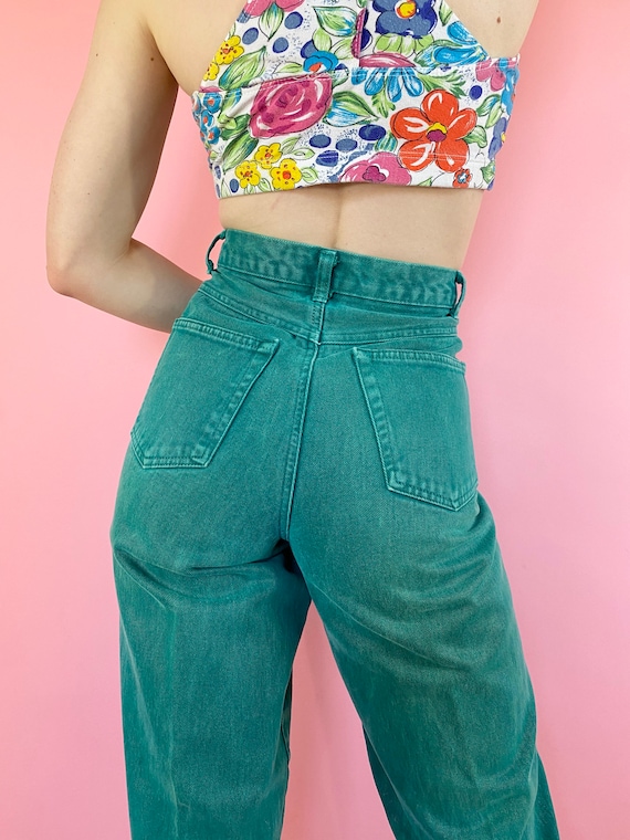Vintage 90s 1990s Emerald Green Blue Wash Tapered