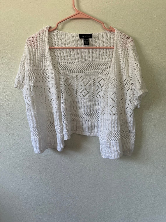 Y2K White Crochet Eyelet Knit Fairy Grunge Cardig… - image 3