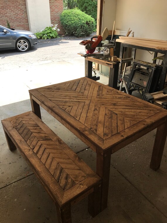 Chevron dining table and bench clearance