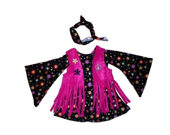 Hippie dress, 3-piece hippie costume in all sizes and many colors, flower power, hippie girl