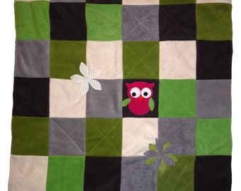 Baby blanket *with name of the child * children blanket * cosy blanket *crawling banket * patchwork blanket * birthday gift*Owl