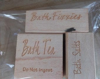 3 Small Text Rubber Stamps - Bath Tea, Bath Salts & Bath Fizzies