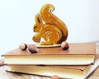 DIY kit Squirrel ornament, beaded Christmas gift, winter holidays mantel embroidered decor, bead embroidery blank canvas, beadwork pattern