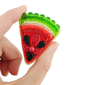 Watermelon brooch, bead embroidery DIY kit, fruit pin, bead embroidery set, beaded food brooch, craft kit for adults, jewelry making kit
