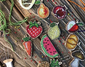 Laser cut blank decor, fruits and veggies beadwork, food wood canvas, plywood shapes and forms, DIY bead kit,  cross stitch craft supply